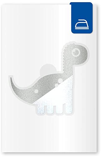 reflexsticker Bügelbild | Motive für Kinder in 6 Farben | Reflektoren zum Aufbügeln | metallic-matt | stark reflektierend für Textilien und Kleidung (Dino, silber)