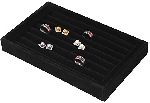 Jenngaoo Plateau Présentation Bagues 7 Fentes, Organisateur pour Bagues et Boucles d'Oreilles, Support Vitrine 23x14,5x3 cm Noir, Idéal pour Boutique de Bijoux ou Décoration Maison