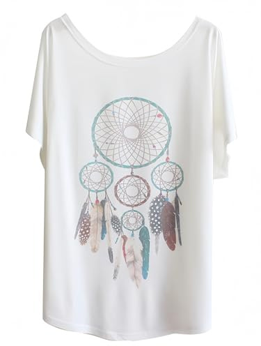 Luna et Margarita T-Shirt Femme Blanche Manche Chauve-Souris à Motif col Rond Coton mélange Taille 36 38 40 42 44 46