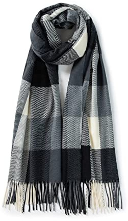 Villand Sciarpa di lana da donna - Sciarpe invernali calde a quadri per donna, scialli grandi e morbidi e stole con confezione regalo, Nero & Bianco