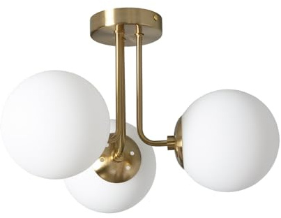 LEDKIA Lámpara de Techo Metal y Cristal Moonlight Brass 3 Focos Blanco | 3 Focos E27 | Diseño Moderno | Para Salón; Dormitorio | IP20 | Diámetro 41 cm