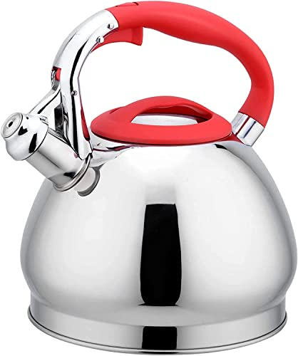 Percolator Coffee Pot 3L Large Capacity Gas Stove Coffee Pot for Induction Cooker Stainless Steel Whistle Kettle (Color : Red)