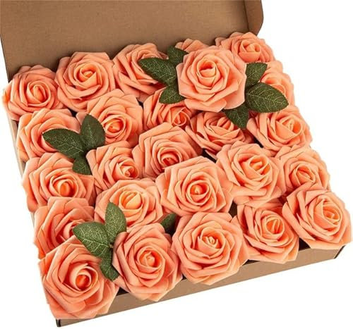 FIKROO 25/50 Kopf 8 cm Boxed Faux PE-Schaum Rose Blume Brautstrauß Blumen für Hochzeit Party Dekoration Sammelalbum DIY Blumen Großhandel-Orange,50PCS(Boxed)