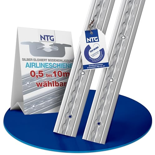NTG Guida aerea in alluminio, per ingresso, retrattile come profilo a pavimento, fissaggio del carico per camion e camper | guida forata | argento anodizzato (LS.B45-1975X4-1000)