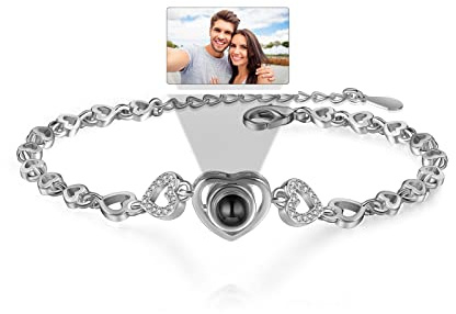 kaululu Personalisiertes Foto Armband Damen Armband mit Bild im Stein Herz Projektionarmband für Mama Mädchen Oma Personalisierte Geschenke