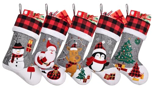 Duosheng & Elegant Weihnachtsstrümpfe 5 Stück Groß 50cm Nikolausstrumpf zum Befüllen für Kamin Christmas Stocking Leinen Weihnachtsstrumpf für Familie/Kinder