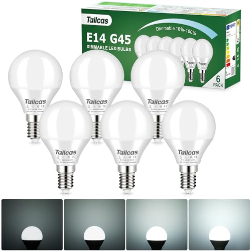 Tailcas Dimmerabile Lampadine LED E14 5W, Luce Bianca Freddo 6000K 450 Lumen, Equivalenti ad Lampada Alogene da 40W, 6 pack