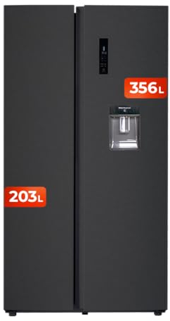 EVVO Frigorífico Americano 2 Puertas, Total No Frost, Compresor Inverter, Capacidad frigorífico 356L y 203L Nevera, Dispensador de Agua, Elegante Display Integrado, Modelo: F90Xe Aqua (Acabado Inox)