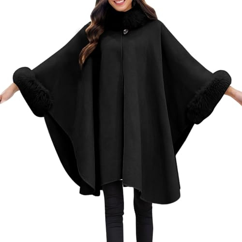Chale Polaire Femme Hiver Chaud Laine Ample Manteau Châle Maison Vintage Hommes Poncho Ourlet Irrégulier Pullover Cape Homme Hip Hop Vêtements de Maison Confortables Streetwear (XXL, Noir)