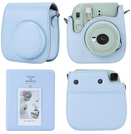 TONYLAIJIANTAO Camera Case Compatible with Fujifilm Instax Mini 12 11 9 8 Instant Camera, PU Leather Carrying Bag with 64 Pockets 2 x 3 Mini Photo Album. (Blue)