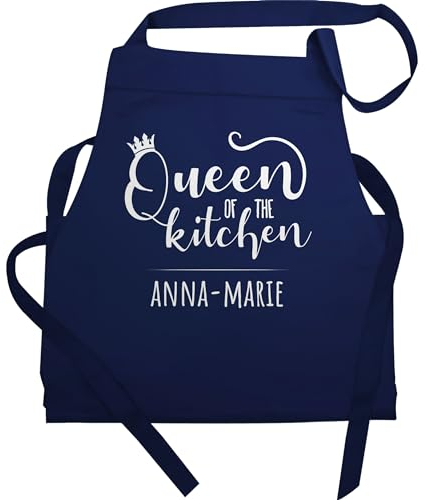 Schürze - Kochschürze Damen Frauen - Queen of the Kitchen mit Name I Küchenchefin I Chefköchin - 60x87 - Navy Blau - küchenschürze koch kochschürzen kreative geschenke für hobbyköche kochen