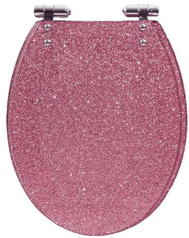 Dazzluxe Glitzernder Toilettensitz, Runder 16,5-Zoll-Toilettensitzbezug Mit Langsam Schließendem Toilettendeckel, Schnellverschluss, rutschfeste Toilettensitze Aus Sicherem Harzmaterial,Rosa