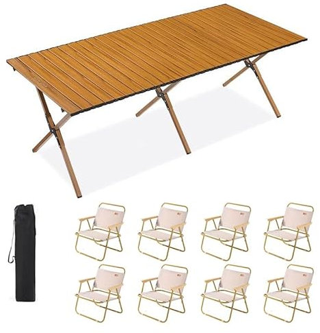 LCBDYLR Camping-Klappstuhl und Tisch-Set, tragbarer Picknicktisch mit Sitzen, für Reisen im Freien, Grillpartys am Strand, Grillen im Hinterhof 150 * 60 * 56cm Table+Chair*8