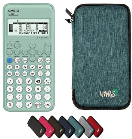 Casio FX-92B Secondaire inkl. WYNGS Schutztasche Türkis - Wissenschaftlicher Taschenrechner - Basic Set