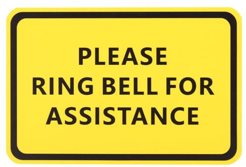 PATIKIL Please Ring Bell For Assistance Sign, 6Lx4W Self-Adhesive Warning Sign for Business Home Door Wall Window Office Entrance, Yellow Board Black