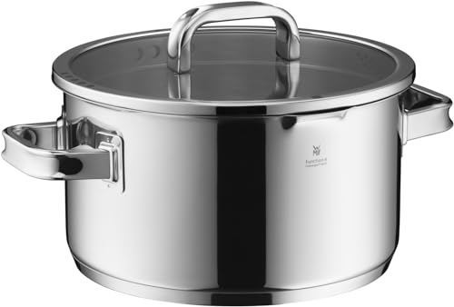 WMF Function 4 Advanced - Pentola grande 24 cm, coperchio in vetro, pentola per carne a induzione 5,7 l, acciaio INOX Cromargan lucido, 4 funzioni di versamento, scala interna, colore: Argento
