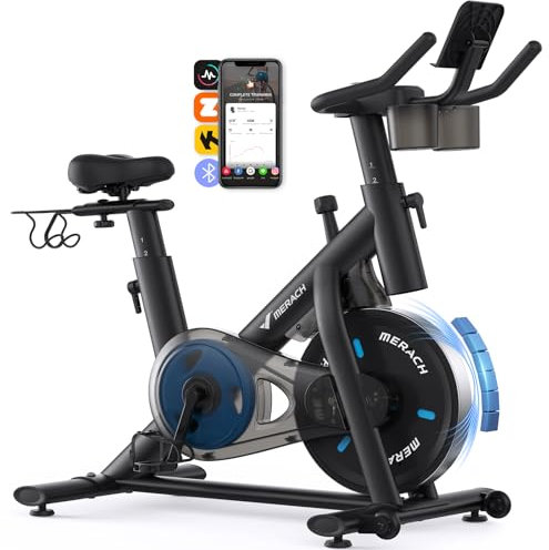 MERACH Exercise Bike with LED Display, Stationary Bike with Exclusive App for Customized Exercise Plans, Quiet Indoor Cycling Bike Exercise Equipment for Home Gym Use, 300lbs Weight Capacity