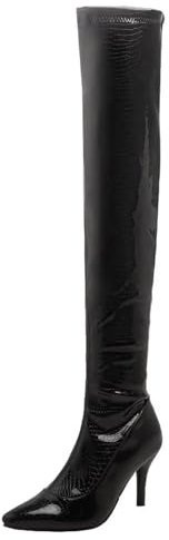 HSyc JRX Lack Overknee Stiefel mit Stiletto Absatz Reißverschluss Lang Stiefel 38.5