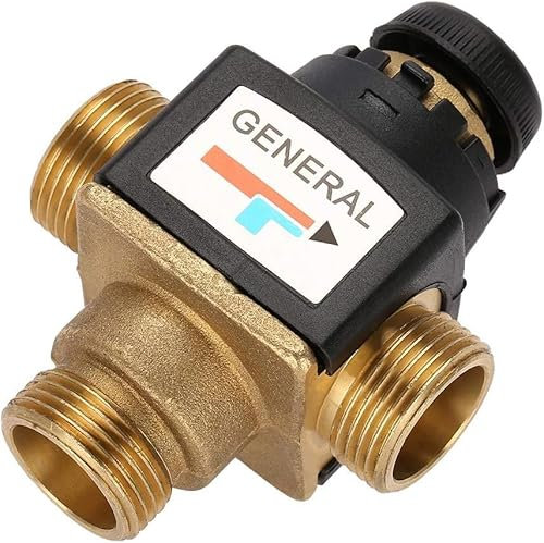 Uadme Válvula Mezcladora Termostática de 3 Vías DN20, Válvula Mezcladora Termostática de Latón con Rosca Macho, Válvula de Mezcla Caliente y Fría, para Calentador de Agua Solar, 35 a 60 Grados