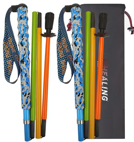 OKHEALING Trekkingstöcke, ultraleicht, 120 g, Carbon-Bergstöcke, 5 Abschnitte, Set mit 2,120 cm, Wanderstöcke, Bergsteigerausrüstung, Walk-Kappe, Feuchtigkeitstransport, mit Aufbewahrungstasche,