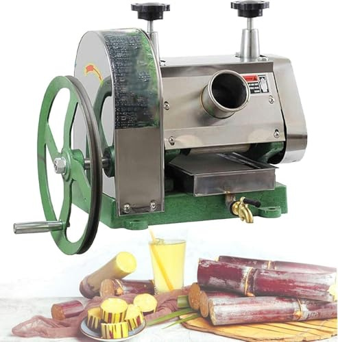 WZUOPG Manual Sugar and Ginger Cane Squeezer, Three Stainless Steel Rollers, Sugar Cane Juice Smelling Machine with Crank Tap