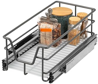 bremermann Telescopic Drawer 30 cm with Shelf, for retrofitting, with Ball-Bearing Telescopic Runners, Ideal for Kitchen, Bathroom & Bedroom, Made of Metal (Grey)