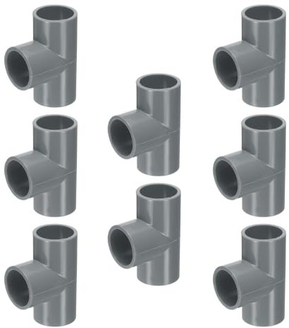 sourcing map 8pcs Tee PVC Fitting 1/2 3 Way Connector Furniture Build Grade Pipe Coupling Elbow Fittings for Sewer Plumbing Drain Pipe Water Supplies Build Garden, Grey