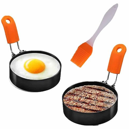 Generic Stainless Steel Egg Ring, 2 Pack, Non-Stick, Anti-Scald Handle, Foldable, Round, Black