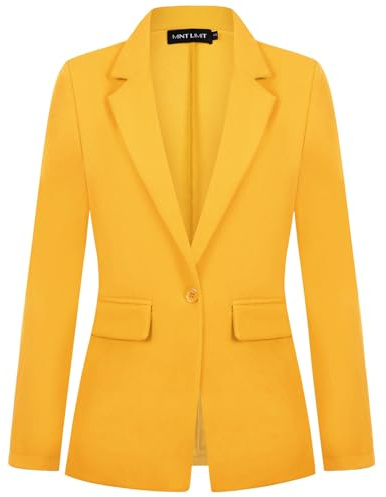 MINTLIMIT Womens Blazer Suit One Button Blazers Suit Notched Lapel Jacket Formal Elegant (Yellow S)