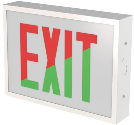 Lithonia Lighting Indura TCE Exit Sign with LED Light Source, Steel Construction, Switchable Red and Green Colors, Double Face Option, Ni-MH Battery Backup, White