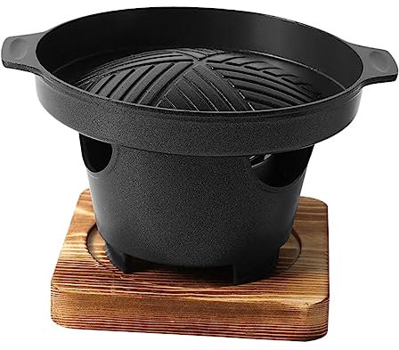 ANDRESLAD Parrilla De Carbón Compacta Para Hogar y Camping, Horno Antiadherente Mini Base De Madera, Multifuncional Duradera Para Asar Carne, Pollo y Verduras, Fácil De Transportar y Limpiar