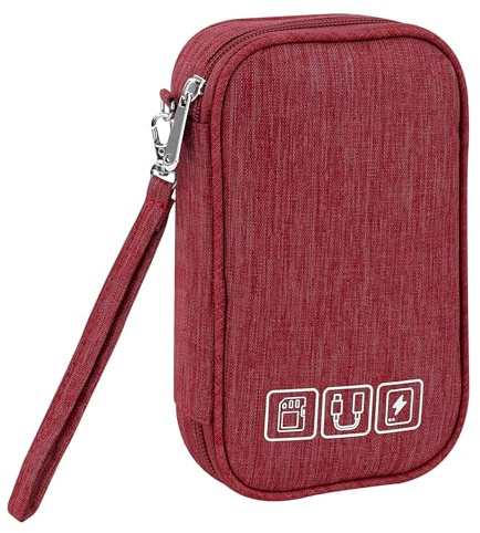 Tunejoy Borsa Accessori Elettronici Piccola Custodia da Viaggio per Cavi Organizer per Dischi rigidi Cavi di Ricarica Caricabatterie USB 18,5 * 11,5 * 2,5 cm Rosso