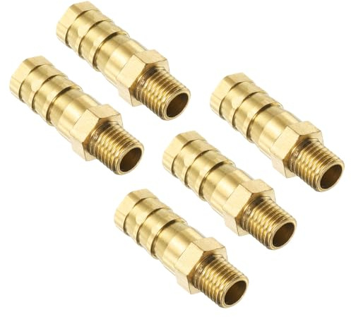 sourcing map 5Pcs Brass Hose Barb Fittings Metric M8-1 Male to Barb Fit Hose ID 10mm Barbed Pipe Fitting Adapter Connector for Water Fuel Air