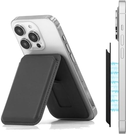 JEYORZY 1 pcs Porte Carte Telephone, Porte-cartes Support Réglable, RFID Blocage Portefeuille Magnétique Fenêtre, Porte-Cartes et Support pour iPhone, Wallet en Cuir Végétalien, Porte Carte, Noir