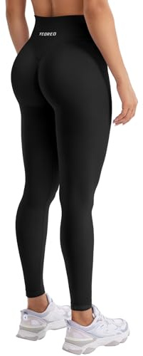 YEOREO Damen Sport Leggings Invisible Scrunch Butt Gym Leggings Hoch Taille Yoga Legging Booty Workout Leggings Booty Lifting Po Push Up Gym Sporthose Schwarz L
