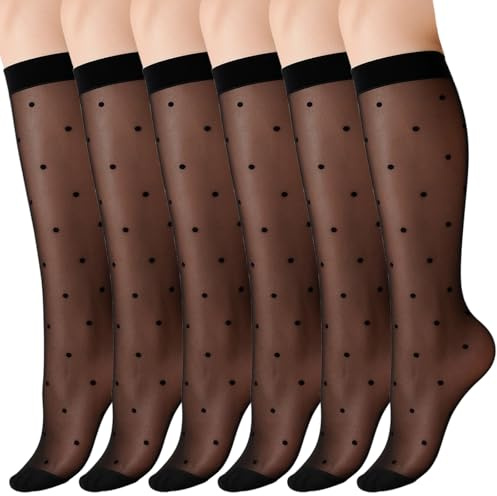 3 pares de medias transparentes hasta la rodilla para mujer, calcetines finos transparentes de punto negro, calcetines elásticos transpirables hasta la rodilla, diseño elegante, puntera reforzada