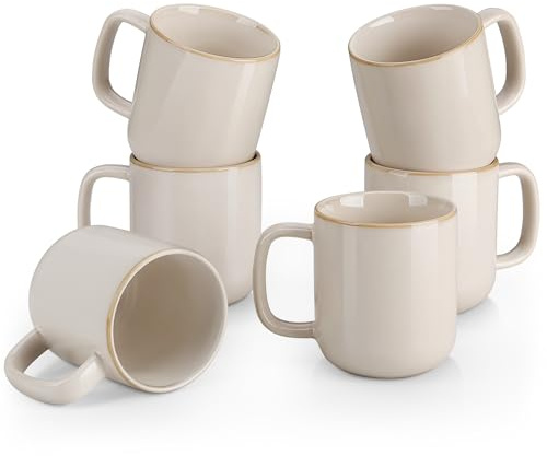 vancasso PLAYA - Tazas de Café y Desayuno con asa de Gres - 6 x 480 ml - Juego de 6 Tazas Para Té, Capuchino, Leche, Avena, Yogur - Apto Lavavajillas y Microondas - Beige