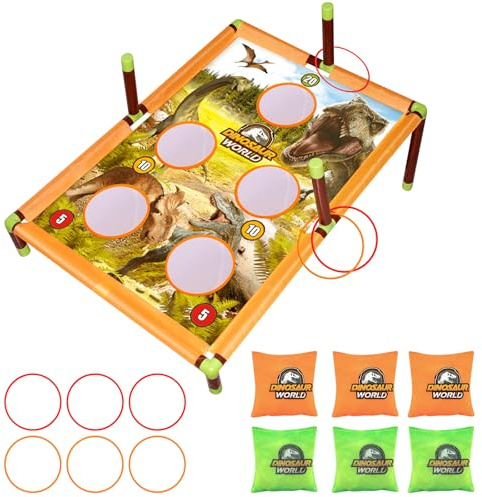Cornhole Spiel Wurfspiel Game Set mit 6 Sitzsäcken und 6 Wurfringe, Sitzsackwurf Draußen Garten Spielzeug, Tragbares 5-Loch Cornhole Board Spielzeug Für Familien Kinder Outdoor Aktivitäten