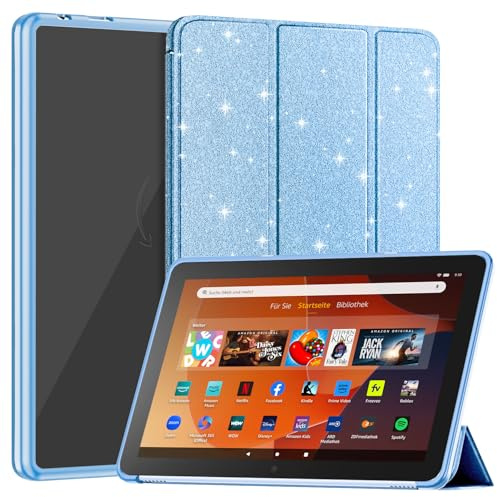 Patamiyar Fire HD 10 Tablet Hülle (Nur 13. Gen, 2023), Nicht für Sony TCL, Slim PU Leder Dreifach Faltbare Ständer Hülle für Fire HD 10 Kids & Kids Pro Tablet, Auto Schlaf/Wach - Glitzerblau
