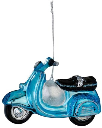 Julgransdekoration glas 11,5 cm – skoterfigur att hänga upp – handmålad – julgransdekoration – fordon moped ljusblå