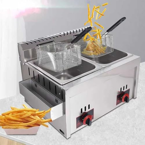 Friggitrice commerciale a doppio gas, friggitrice da banco in acciaio inossidabile per ristorante e cucina domestica, soluzione di cottura efficiente