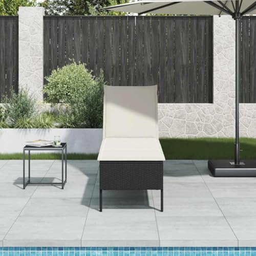 HaoChrymec Sonnenliege mit Auflage Schwarz, 4-Fach verstellbare Rückenlehne, PE-Rattan, Komfortable Liege für Garten und Camping, Liegestuhl Garten, Strand Liege, 55x200x44 cm