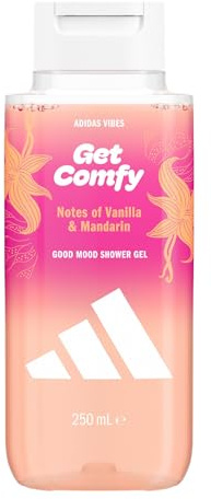 adidas Vibes Get Comfy Duschgel, 250 ml, Noten von Vanille und Mandarine, blumiger Duft