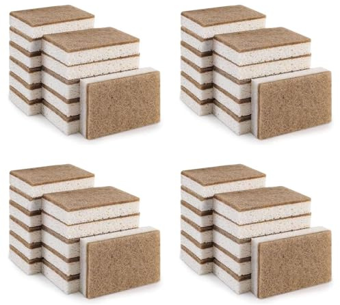 Uikdjgu Esponjas Naturales Ecológicas para Platos, Paquete de 48, Esponja de Cocina Biodegradable con Estropajo de Compostable