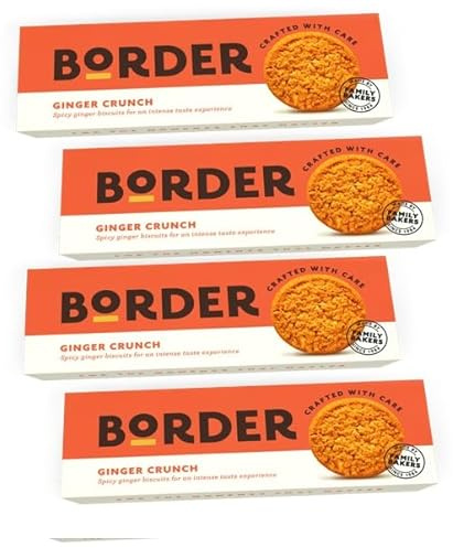 Border Biscuit Fiery Ginger Crunch 135g - Made with Real Ginger - With Warming Spicy Aroma - Deliciously Crunchy Treat - Perfect Food Gift for Biscuit Lovers (Pack of 4)