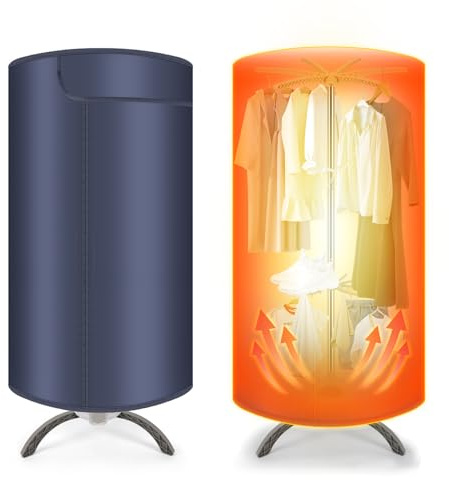 Portable Clothes Dryer, Foldable Electric Mini Dryer with Towel Rack | 900W Heated Drying Pod, 2-Layer 360° Hot Air Drying, Compact Travel Dryer for Home, Apartment, RV & Travel