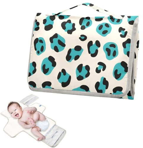Återanvändbar skötbordsmatta med näsduksficka leopardtryck turkos grädde baby blöja skötbädd med inbyggd kudde cambiadores de pa? ales para Bebes