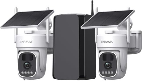 SHIWOJIA Home Hub+ 2K HD PTZ Caméra de sécurité extérieure sans fil, panneau solaire, système de sécurité domestique, sans frais d'abonnement, surveillance à 360°, vision nocturne, WiFi 2,4/5 GHz