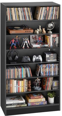 VEVOR DVD-Regal mit 7 Fächern, Medienregal Standregal 70 x 30 x 140 cm, Platzsparendes Aufbewahrungsregal für CDs DVDs Bücher Spiele-Discs, Bücherregal für Wohnzimmer/Homeoffic/Aufnahmeraum, Schwarz