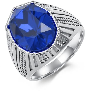 Grewod Verlobungsringe, Herren Edelstahl 20mm Silber Vintage Breit Blau Zirkonia Ringe Schmuck Größe 65 (20.7)